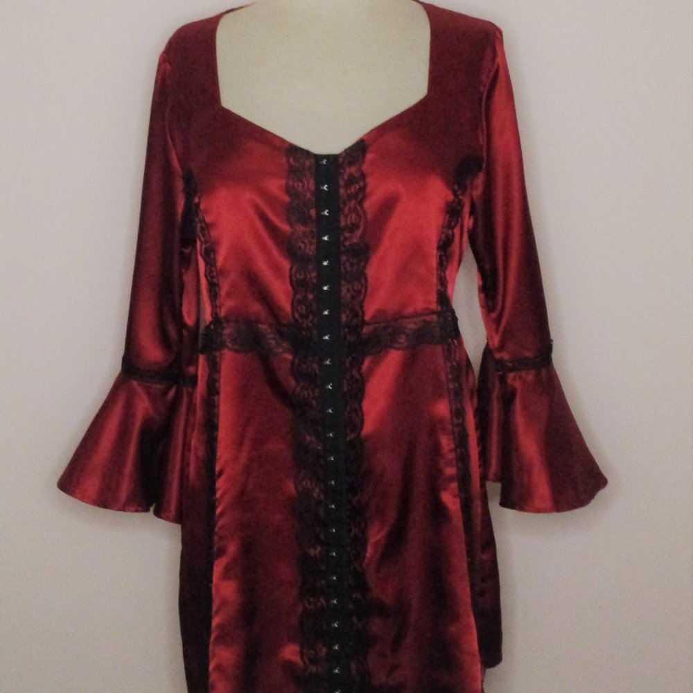 Dare to Wear Enchanted Red Black Satin Top 1X EUC